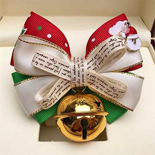 Uni Best 2 Pcs Adjustable Puppy Pet Dog Tie Bow Collar Merry Christmas Santa Bell Bowties Gift Decoration (l, three color)