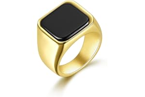 Joliernelle Men's Ring with Black Onyx Stainless Steel Gold Band Ring Classic Jewellery Size 54 to 69