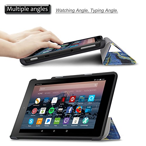 Hülle für das neue Fire HD 8 (6. Generation – 2016), Infiland Ultra Dünn Tri-Fold Smart-Muschel PU Leder Ultra Schlank Superleicht Ständer Smart Shell Cover Schutzhülle Etui Tasche für Das neue Fire HD 8-Tablet, 20,3 cm (8 Zoll) HD Display(mit Auto Schlaf / Wach Funktion)(Sterne) - 4