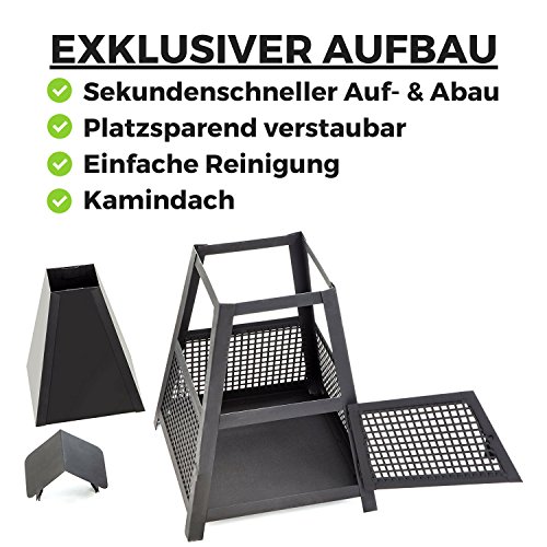Terrassenkamin im eleganten Pyramiden-Design, dekorativer Wärmespender, sekundenschneller Auf- und Abbau ohne Werkzeug, schwarzmatter Hingucker, Dekoration für den Innenbereich, Terrassen-Ofen, Gartenkamin, Feuerstelle für Garten und Terrasse - 3