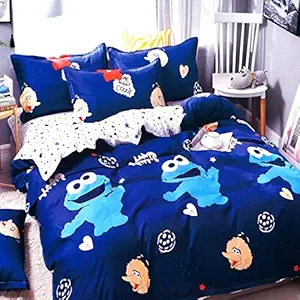 SinghsVillas Decor Kids 260 TC Glace Cotton Super Heavy Cartoon Print Single Bedsheet with Pillow Cover (White, Blue, 90 x 60 Inches)