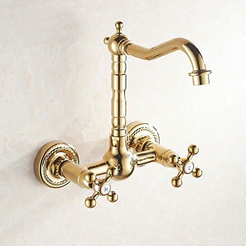 Tourmeler Wall Brass Gold Hot&Cold Bathroom Kitchen Basin Sink Swivel Faucet Mixer Tap G1007,Brass,Yellow