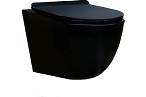 CORIBI WC Suspendu noir mat Sans Bride avec Fixations Invisibles + Abattant Ultra Fin Déclipsable + Frein de Chute (Noir mat)