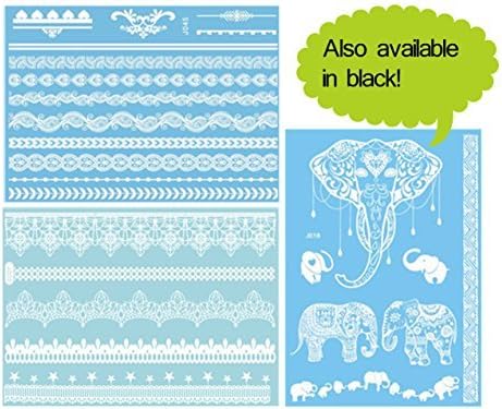 ChicTats Flash Tattoos 3-Sheet Pack - Black Lace Body Art &amp; Jewellery for Women &amp; Girls - Waterproof Fashionable Temporary Makeup Stickers (White)