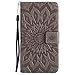 Produktbild DENDICO Galaxy J7 2017 Hülle, Premium Leder Wallet Tasche Etui Sonnenblume Prägung Hülle mit Magnetverschluss, Flip Brieftasche Handy Schutzhülle für Samsung Galaxy J7 2017 - Grau