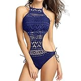 Moserian Damen Feste Riemchen Bandge Aushöhlen Einteiliger Bikini Badeanzug Badeanzug