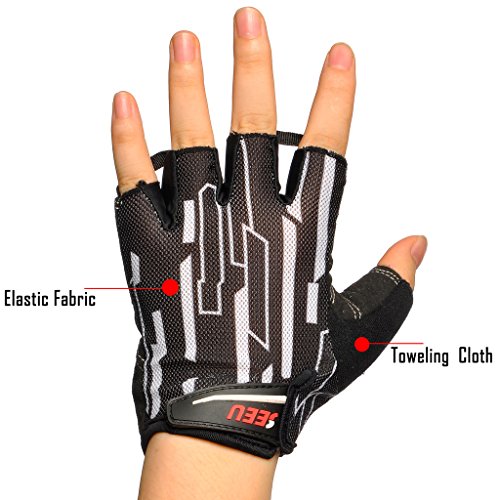 SEEU Damen Herren Fahrradhandschuhe, Radsport Handschuhe mit Geleinlage und voller Dämpfung, 3 Farben, Gr. XS bis XL - 3