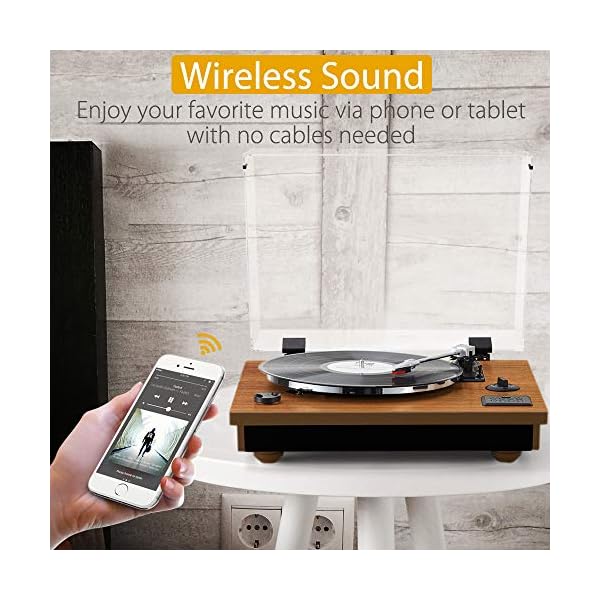 Shuman MC-262 auswählbarer Geschwindigkeit (33/45/78 RPM) Plattenspieler, Bluetooth, Aufnahme von Vinyl zu MP3, USB / MP3-Player, Eingebauter leistungsstarker Lautsprecher , Eichenholz Farbe – Bild 3