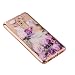 Huawei Honor 6X Case Cover with Free Black Stylus Pen,Leeook Luxury Elegant Beautiful Floral Purple Rose Flower Electroplate Plating Frame Crystal Soft Gel Silicone TPU Case Cover Bumper for Huawei Honor 6X
