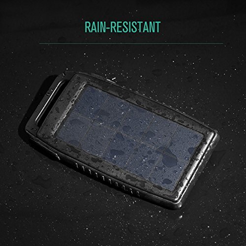 Nekteck Solar Charger 10000mAh Rain-Resistant Dirt/Shockproof Dual USB Port Portable Charger Battery With High-Efficiency Sunpower Solar Panel Backup Power Pack For All USB Supported Devices, Black