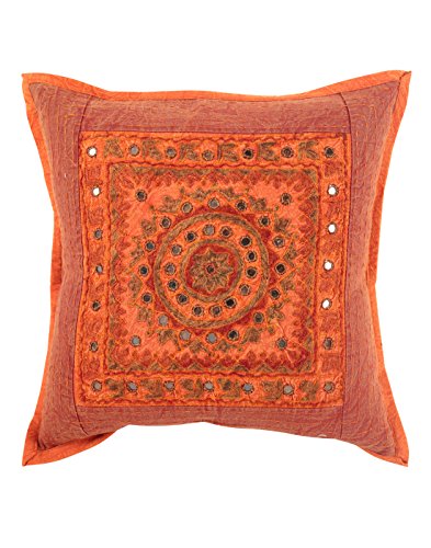 Traditional blumen Baumwolle Pillow cover Couch Orange Sofa spiegel pillow case Elegant 43x43 Kissenbezüge einzeln Wohnzimmer Kissenhülle By Rajrang