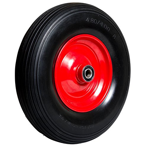 Pannensicheres Schubkarrenrad inkl. Universal Achsen-Set, Vollgummi-Reifen 400 mm mit Präzisions-Kugellager, Universal Schubkarren-Reifen PU auf Stahlfelge mit 150 kg Traglast - 3
