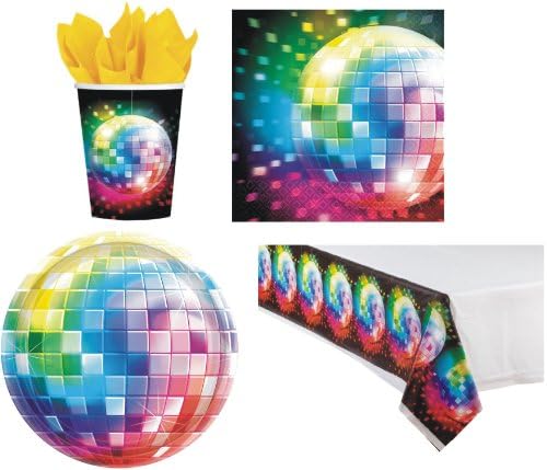 70's DISCO FEVER PARTY TABLEWARE PACK NAPKINS PLATES CUPS TABLECOVER