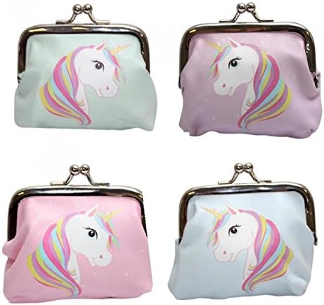 PARTY BAG FILLERS 4, 8 or 12 Girls UNICORN Twist Clip Coin Purse In Light Blue, Pink, Lilac &amp; Green (4)