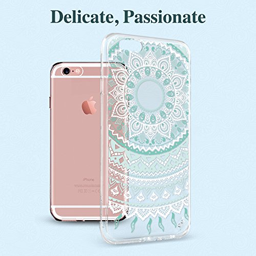 iPhone 6 Plus / 6S Plus Case, ESR Henna Mandala Floral Designer Hard Shell Case [Clear Back Cover, Slim Fit, TPU Border] Flowers Printed Thin Cute Design Vintage Retro Style for Girly Girls Women Apple iPhone 6 Plus/6S Plus (Mint Mandala)