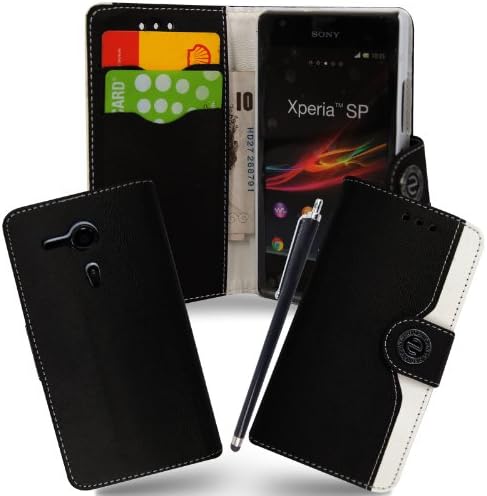 For Sony Xperia SP M35h C5302 Black &amp; White Pu Leather Magnetic Book Flip Dairy Folio Case Cover + Free Stylus Mobile Extra LtdTM