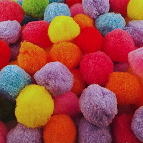 100 große, bunt gemischte Pompon Bommel - Größe: ca. 36 mm rundlich - Zum Basteln und Verzieren von Kleidung