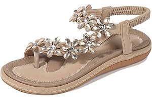 Amissz Sandali Donna Sandalo Estive Eleganti Scarpe Bassi Eleganti Strass Decorato Comodi Piatto Infradito da Mare
