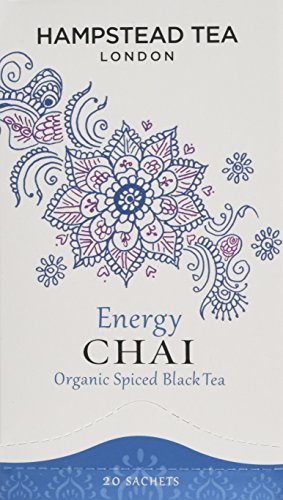 Hampstead Tea Organic Energy Chai Spiced Black Tea 20 Teabags (Pack of 4, Total 80 Teabags)