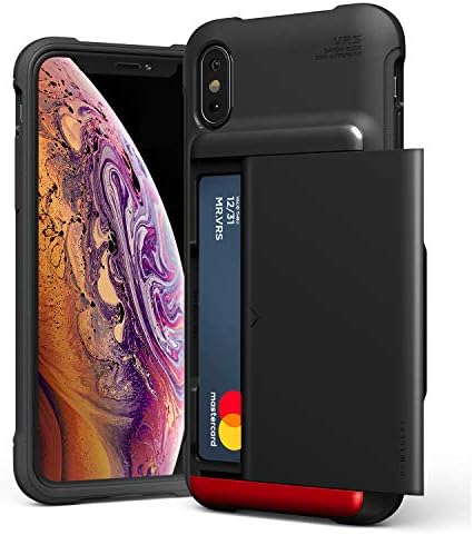 VRS DESIGN iPhone XS Case [Black+Red] Heavy Duty Protective Easy Grip TPU [Damda Glide Shield] Semi-Auto Slide Slim PC Wallet Case Card holder Compatible with Apple iPhone X (2017) / iPhone Xs (2018)