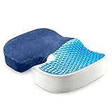 epmic Cojín ortopédico con revestimiento de gel innovadora y antideslizante funda, para recto Postura y coxis de descarga, para silla de oficina, Auto asiento, viaje, entlastende coxis Dolor, ciático, cadera Dolores hemorroides, rejilla & # xff08; azul & # xff09;