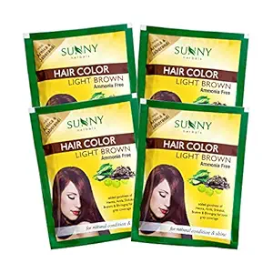 Sunny Hair Color With Unique Blend of Henna, Amla, Shikakai & Bhringraj Herbs | Penetrates Every Strand and Colors From Root To Tip | For Men & Women of All Hair Type | Light Brown (Pack of 4)