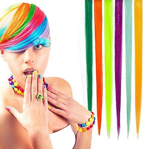 Haarverlängerungen, Perücken für Frauen, Clip-In-Extensions für komplette Haarverlängerung, 24Pcs/Set hitzebeständig Hair Piece Multi-Farben-Partei-Highlight auf dem Clip in Hair Fashion Beauty Salon Versorgung gerade (24 Colors) - 2