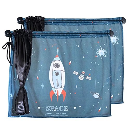 Preisvergleich Produktbild Chilsuessy 2er Sonnenblenden fuer Autoscheiben Cartoon Sonnenschutz fuer Kinder Baby Seitenscheiben Sonnenschutz fuers Auto Baby mit Vorhang, Rakete