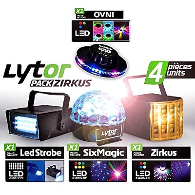 Lytor PACK ZIRKUS LytOr 4 Jeux de lumière stroboscope + dôme ASTRO 6 LEDs + Derby 4 LEDs RGBW + effet OVNI