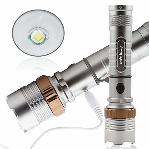 Sidiou Group del CREE XM-L T6 LED 1800Lm USB con zoom Cargador Linterna antorcha l&aacute;mpara de zoom Con 1x18650 bater&iacute;a recargable + Cable USB + Soporte de bicicletas (de plata)
