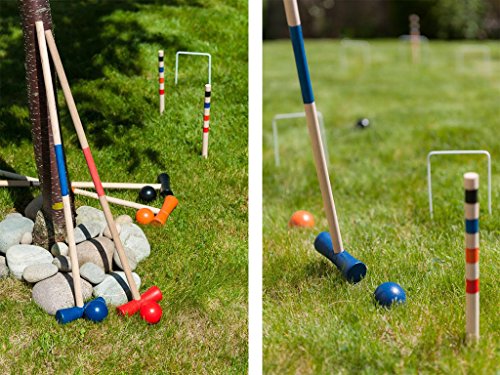 FiNeWaY 4 PLAYER COMPLETE CROQUET GAME SET WOODEN OUTDOOR GARDEN MALLET BALL HOOKS PEGS