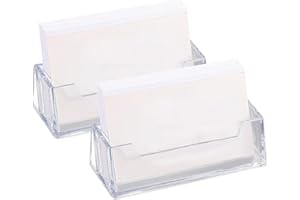 FDKJOK 2 Pcs Business Card Holders, Acrylic Business Card Stand, Business Cards Personalised, Card Stands for Display, for Desktop Office Front Desk Display, Fits 30-50 Business Cards(Clear)