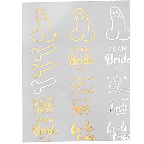 Goldge 2er Gold Temporäres Tattoo Aufkleber Partz Braut Hochzeit für Junggesellinnenabschied - 5