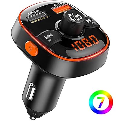 Bovon Transmetteur FM Bluetooth, 7 Couleurs Lumière Ambiante avec Mode de Respiration, Kit Main Libre Voiture Bluetooth avec Chargeur Allume Cigare USB 5V/2.4A + QC3.0, Soutien Carte TF/Clé USB