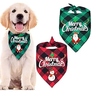 Christmas Dog Bandanas Classic Plaid Soft Pet Scarf Xmas Buffalo Plaid Dog Bandana for Small Medium Large Dogs Cats 2 Pack