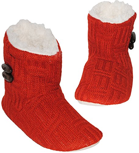 Preisvergleich Produktbild Hausschuhe / Hüttenschuhe / Pantoffel - " Strick - ROT - Flausch gefüttert " - Größe 42 - 43 - 44 - Plüschhausschuh - super weich - Sohle rutschfest - für Kinder & Erwachsene - Socke / Hüttenstiefel / Puschen - Lammfellimitat - Hausschuh - hohe Plüschhausschuhe / extra warm - Gr. - Damen Herren Mädchen Jungen - Winterhausschuhe / Hüttenschuh - superwarm - Winterhausschuh - Pantoffeln - Hausstiefel / Kuschelhausschuhe