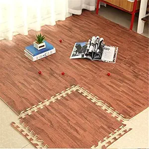 Temoli Wooden Flooring Kid Interlocking Play Mat, EVA Foam Baby Play mats for Kids 10 mm Thickness of Size 60 x 60 cm Each Tile Baby/Kids playmat, (Set of 8 Tiles - 32 Feet, Dark-Brown)