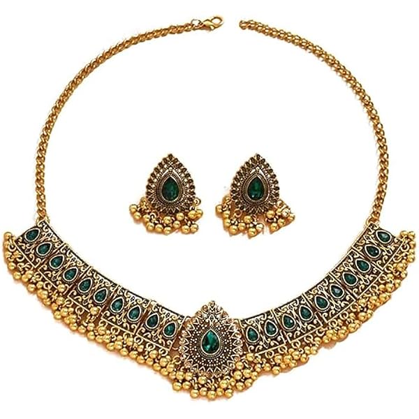 YAZILIND Set di gioielli da donna in argento tibetano etnico vintage con strass irregolari e collare, orecchini : YAZILIND JEWELRY LTD