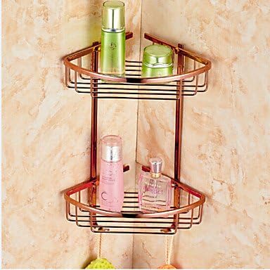 Neo-classical rose gold coated bathroom double brass Delta storage baskets