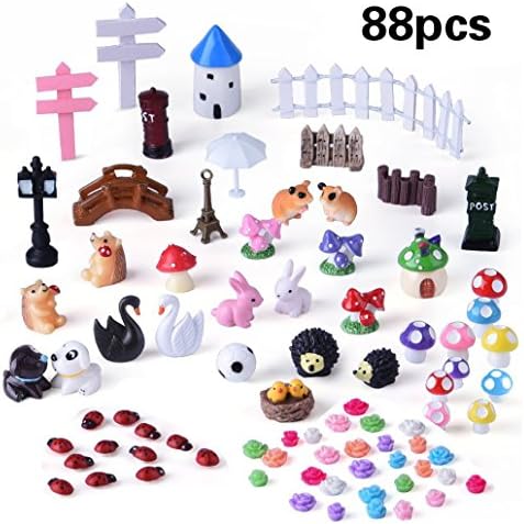 Miniature Ornaments, Govine 88pcs Miniature Fairy Garden Ornaments Kit for Fairy Garden Decoration