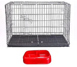 Metreno 24 Inch Dog Cage for Small Dogs, Cage for Puppies with Feeder Box, Dog/Cat Crate with Removal Tray(24 * 20 * 17