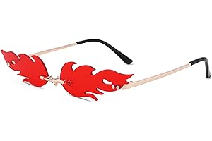 LOJUDI Fire Flame Glasses Red - Festival Sunglasses for Womens Mens Rimless Rave Cool Funky Halloween Sunglasses