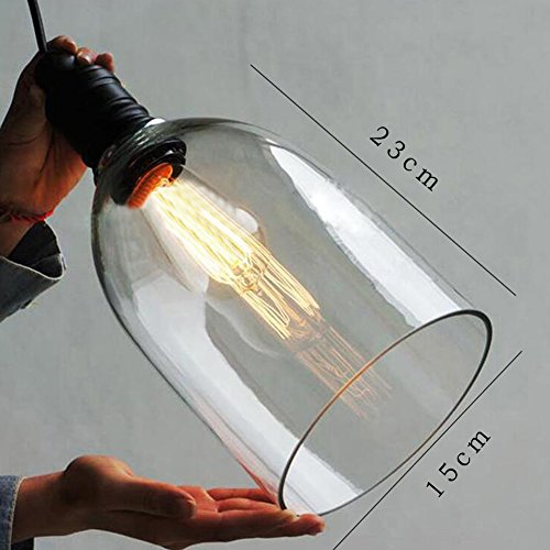 Vintage Deckenleuchte Pendelleuchte Schatten Bell Form Klar aus Glas zum Aufhängen Lampenschirm (E27 Leuchtmittel nicht im Lieferumfang enthalten) - 4