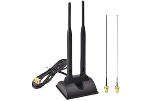 Eightwood WiFi Antenne 2.4G / 5.8G Dual Frequency Magnetic 6dBi RP-SMA Adapter 2m Verlängerungskabel mit 2 STK MHF4 Kabel ür WLAN PCIe Karten Wirelesse Router Bluetooth TP-Link Dlink MEHRWEG