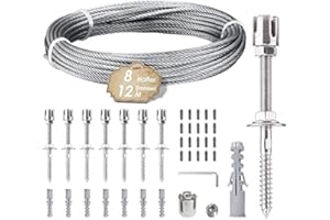 WISBECOST Vogvigo Support pour Plantes Grimpantes, 12m Corde en Acier Inoxydable à Suspendre Kit avec 3mm Cable INOX et 8 Tendeurs, pour Jardin/Mur Béton/Clôture Câble/Bois Massif(8 Tendeurs 12m Corde)