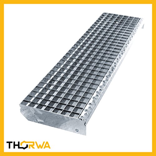 Preisvergleich Produktbild Gitterroststufe Treppenstufe MW 30x30 mm feuerverzinkt - Gitterroststufen Pressroststufen rutschhemmende Antrittskante Sicherheitskante (900 × 270 mm)