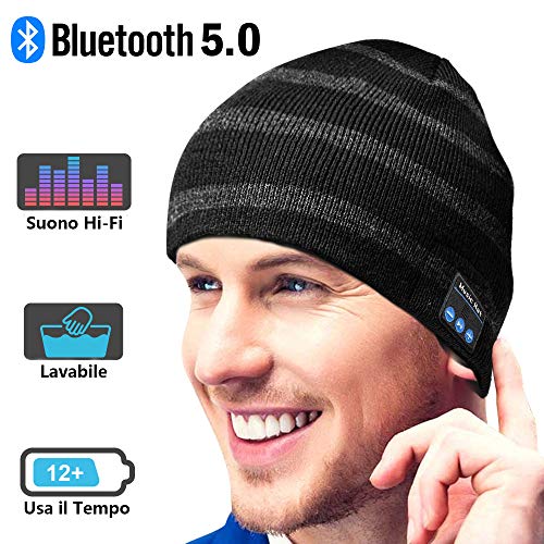 Bluetooth Beanie Best Mens Gifts - Bluetooth 5.0 Wireless Earphone Beanie, Washable Music Beanie Unisex Bluetooth Winter Hat, Fishing Gifts Beanie Hat Fit Outdoor Sports, Unisex Gifts for Christmas
