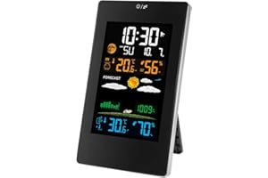 VORRINC Stazione Meteorologica con Sensore Esterno, Termometro Igrometro Digitale per Ambiente Misuratore di Umidità e Temperatura Interno, Allarme Gelo, Orologio, Datario