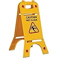 Berry Two-Sided Fold-Out Caution Wet Floor Sign - Yellow | Portable Outdoor Folding Floor Sign | Self Standing and Easy to Read Plastic Board Cleaning Sign for Restaurants and Businesses