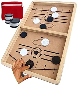 Toyshine Junior Fast Sling Puck Game Board String Hockey Toy | Party Game for Adult Parent Kids Children Family - Pine Wood